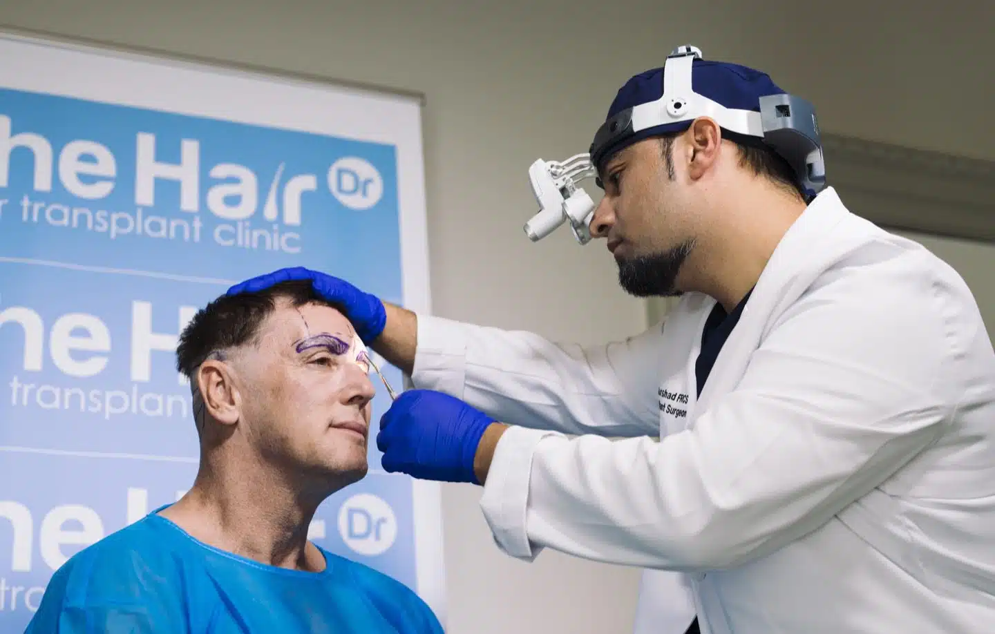 Doctor examining patient for facial transplant