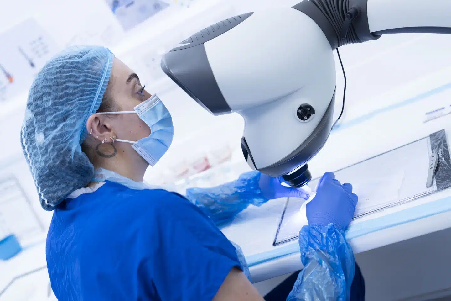 Doctor examining patient for facial transplant